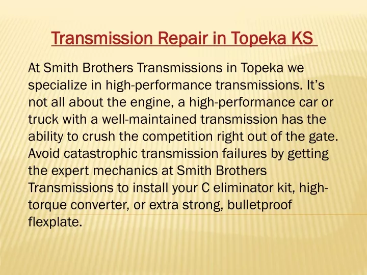 transmission repair in topeka ks