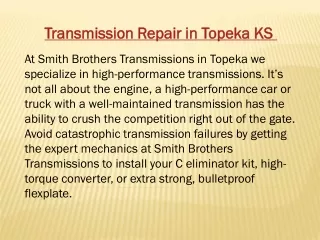 Transmission Repair in Topeka KS