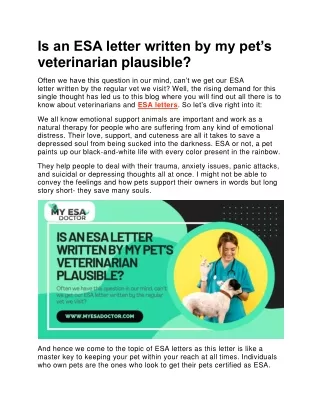 Is an ESA letter written by my pet’s veterinarian plausible