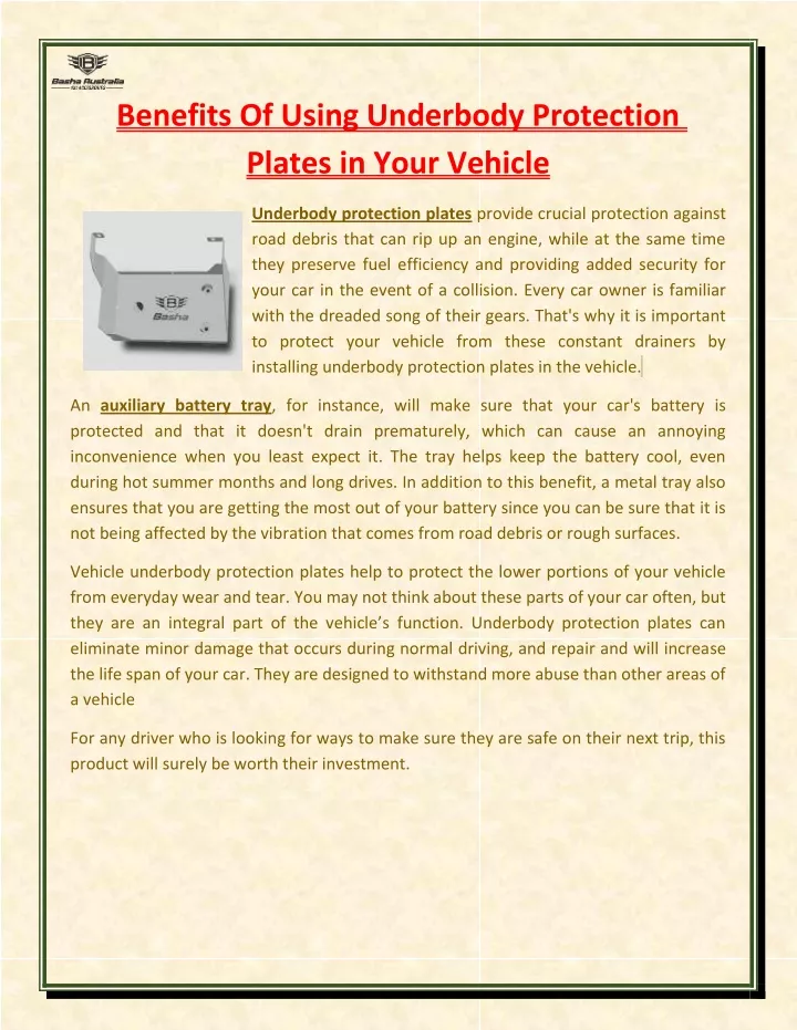 benefits of using underbody protection plates