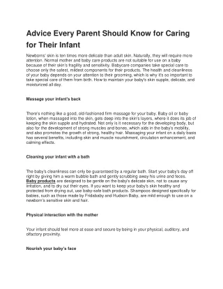 Advice Every Parent Should Know for Caring for Their Infant