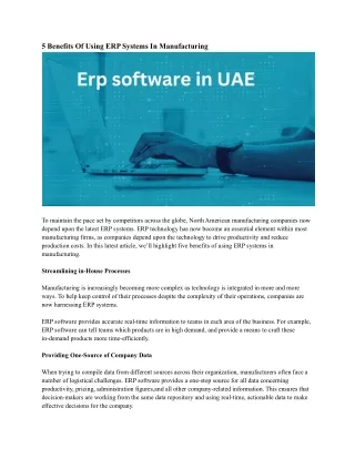 5 benefits of using erp systems in manufacturing