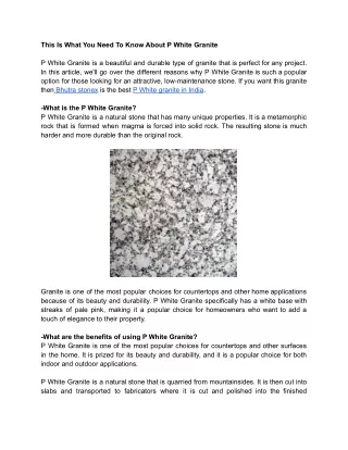 This Is What You Need To Know About P White Granite