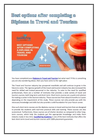 Best options after Completing a Diploma in Travel and Tourism