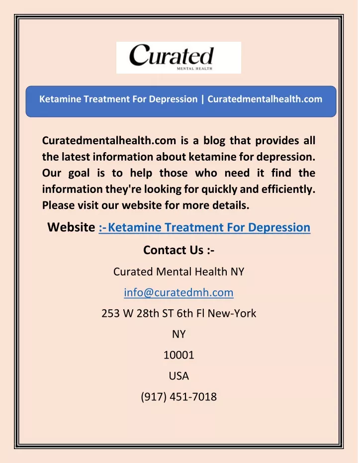 ketamine treatment for depression