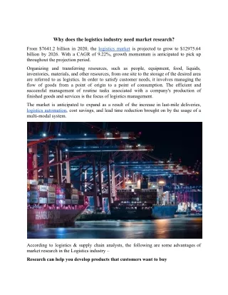 why does the logistics industry need market