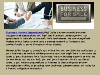 One Of The Best international businesses for sale in South Africa