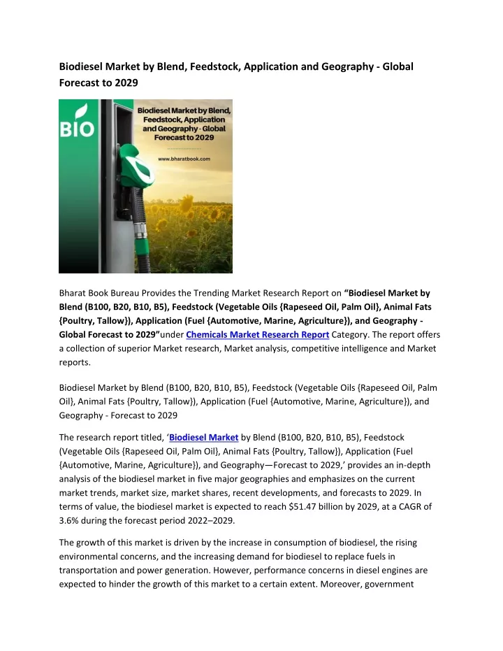 biodiesel market by blend feedstock application