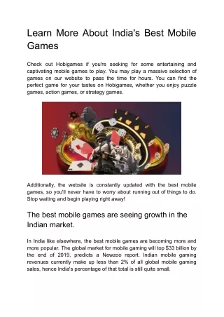 Learn More About India's Best Mobile Games _ Hobigames 2022