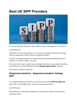 Best UK SIPP Providers