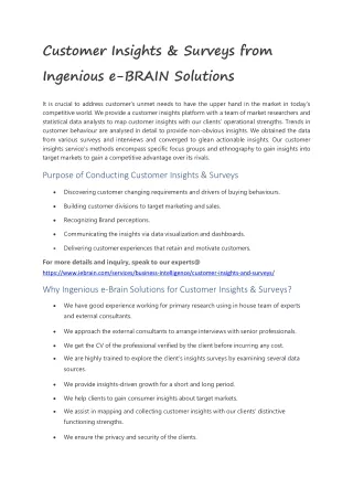 customer insights surveys from ingenious e brain solutions