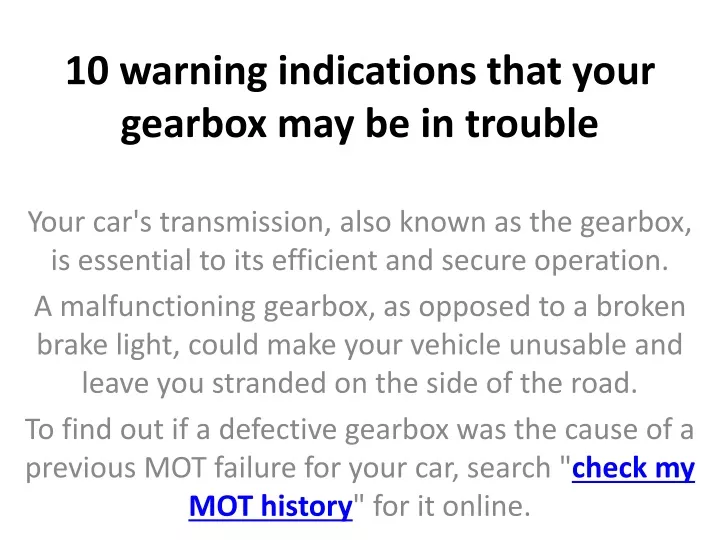 10 warning indications that your gearbox may be in trouble