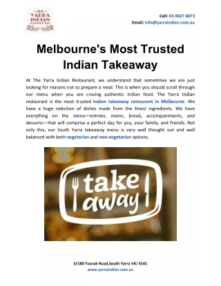 Melbourne's Most Trusted Indian Takeaway