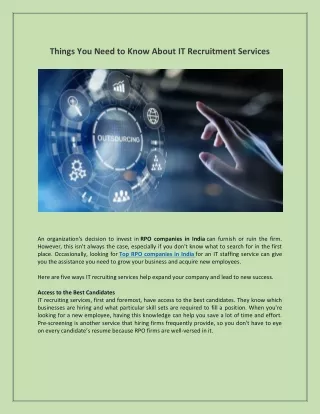 Things You Need to Know About IT Recruitment Services