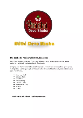 Best Odia Veg Thali in Bhubaneswar - Atithi Devo Bhaba