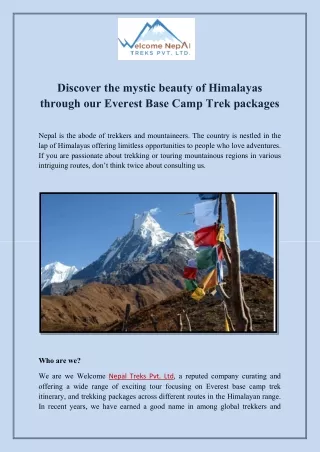 Discover the mystic beauty of Himalayas through our Everest Base Camp Trek packages