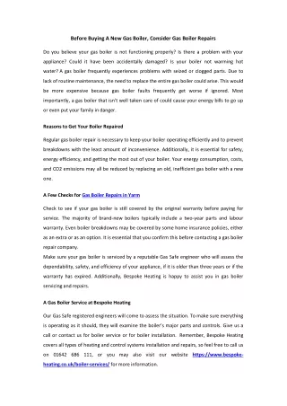 Before Buying A New Gas Boiler, Consider Gas Boiler Repairs