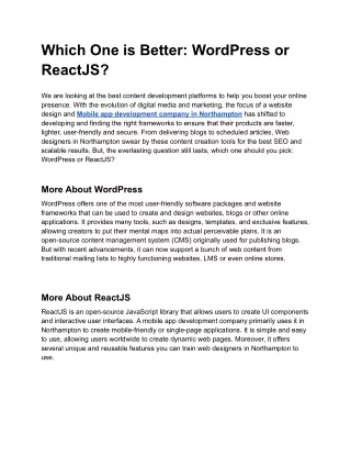 which one is better wordpress or reactjs