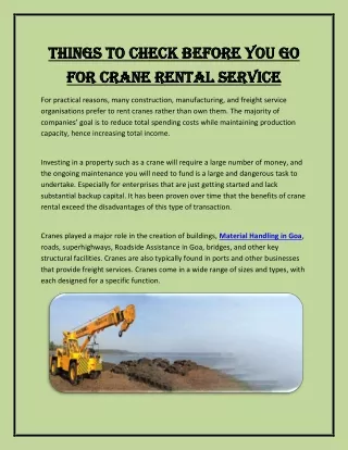 Things To Check Before You Go For Crane Rental Service