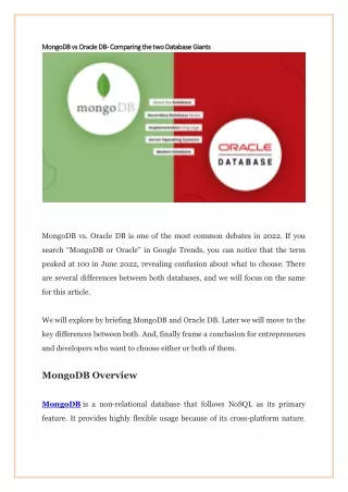 mongodb vs oracle db mongodb vs oracle