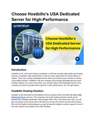 choose hostbillo s usa dedicated server for high