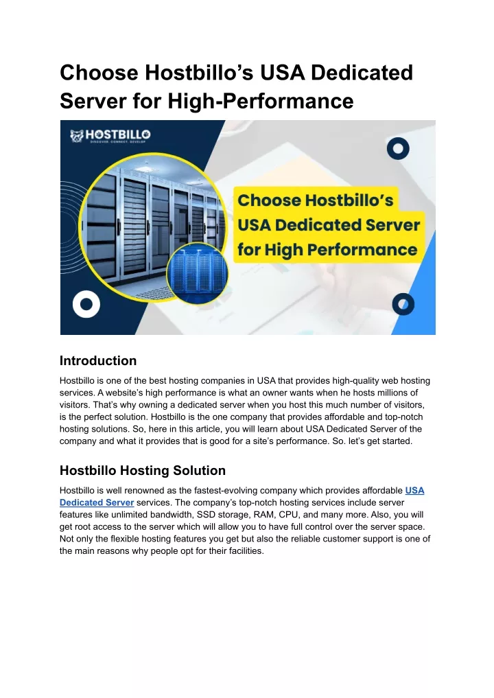 choose hostbillo s usa dedicated server for high