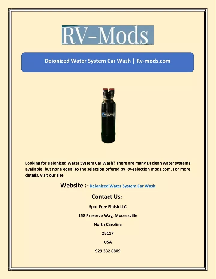 deionized water system car wash rv mods com