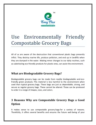 Use Environmentally Friendly Compostable Grocery Bags
