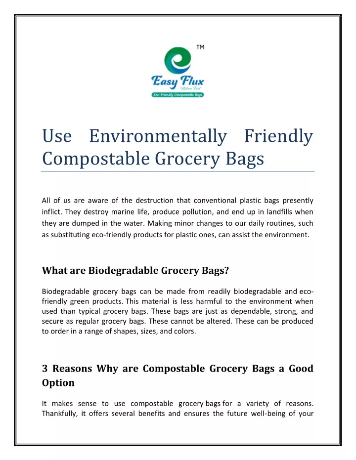 use environmentally friendly compostable grocery