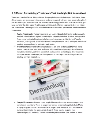 6 Different Dermatology Treatments That You Might Not Know About