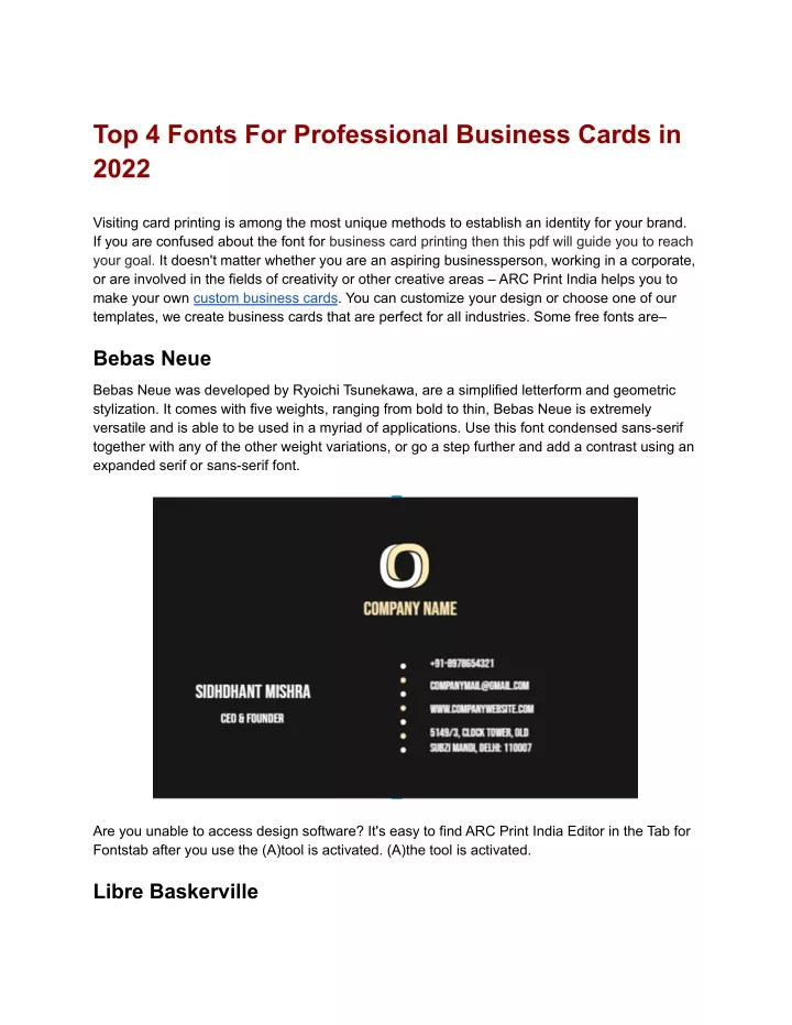 top 4 fonts for professional business cards