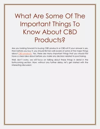 What Are Some Of The Important Things To Know About CBD Products