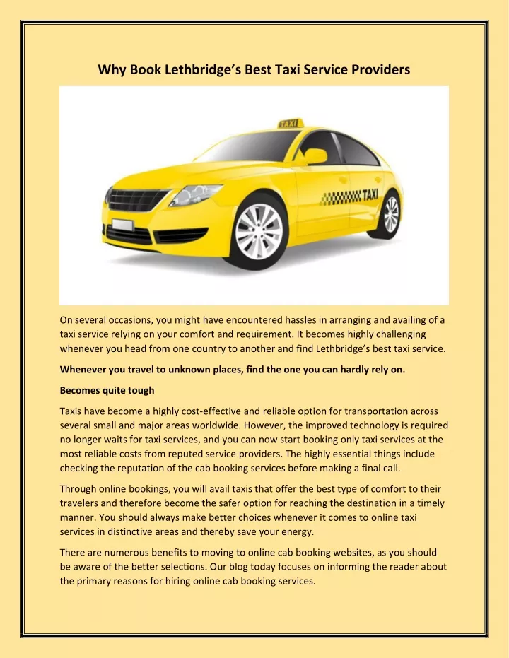 why book lethbridge s best taxi service providers