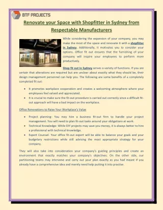 Renovate your Space with Shopfitter in Sydney from Respectable Manufacturers
