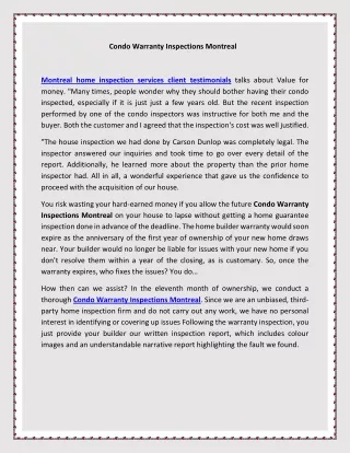 Condo Warranty Inspections Montreal
