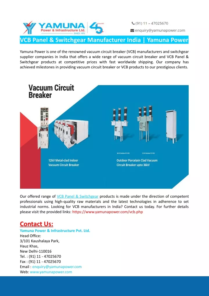 vcb panel switchgear manufacturer india yamuna