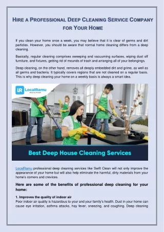 Hire a Professional Deep Cleaning Service Company for Your Home