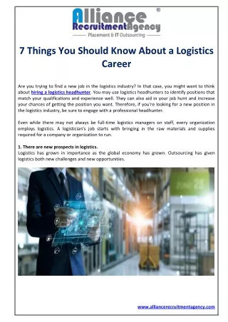 7 Things You Should Know About a Logistics Career