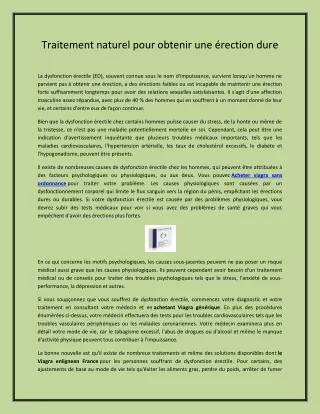 traitement naturel pour obtenir une rection dure