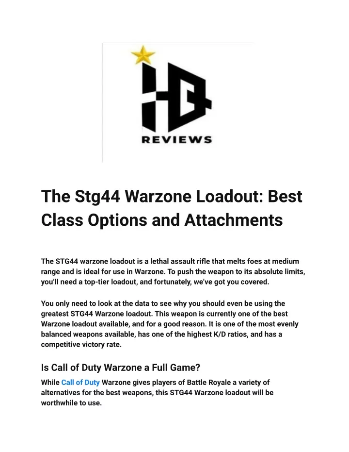 the stg44 warzone loadout best class options
