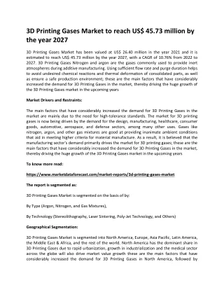 3d printing gases market to reach