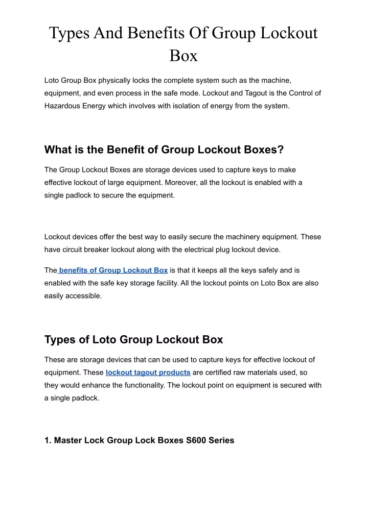 types and benefits of group lockout box