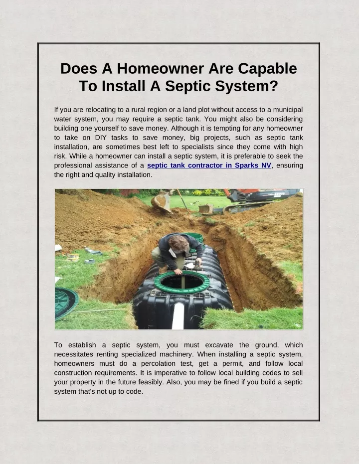 does a homeowner are capable to install a septic