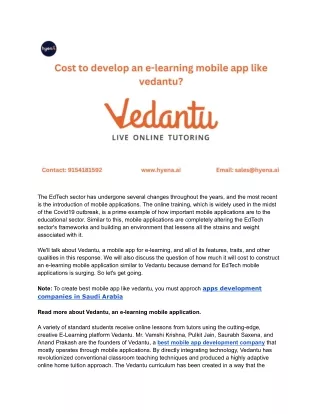 Cost to develop an e-learning mobile app like vedantu