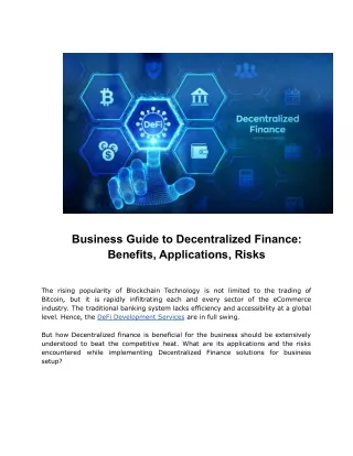 Business Guide to Decentralized Finance: Benefits, Applications, Risks