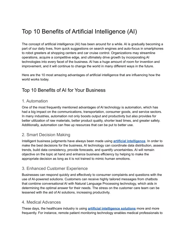 top 10 benefits of artificial intelligence ai