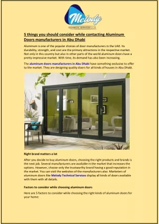5 things you should consider while contacting Aluminum Doors manufacturers
