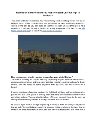 How Much Money Should You Plan To Spend On Your Trip To Udaipur