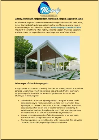 Quality Aluminium Pergolas from Aluminium Pergola Supplier in Dubai