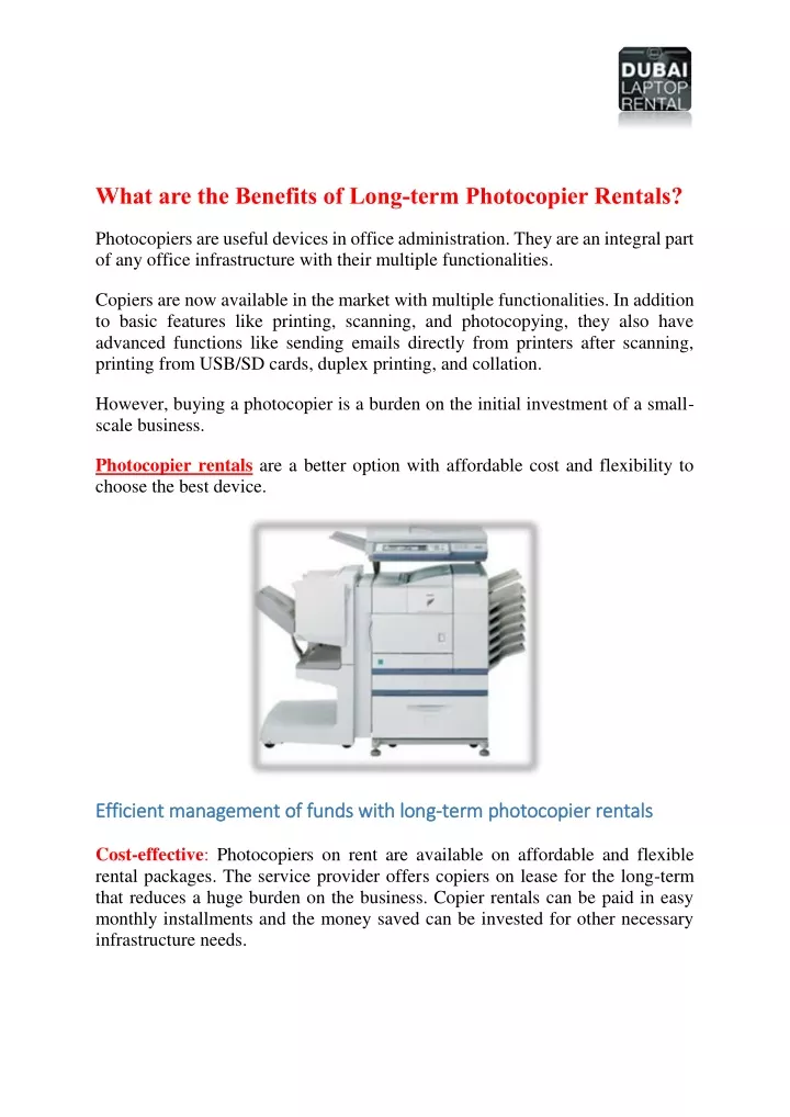 what are the benefits of long term photocopier